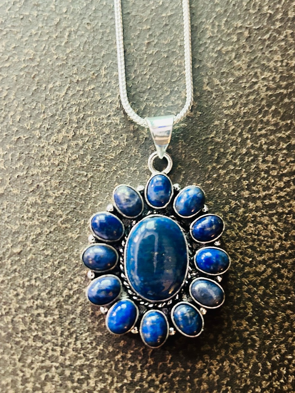 Blue Lapis Lazuli sterling silver Oval Pendant Necklace - Women's Jewelry